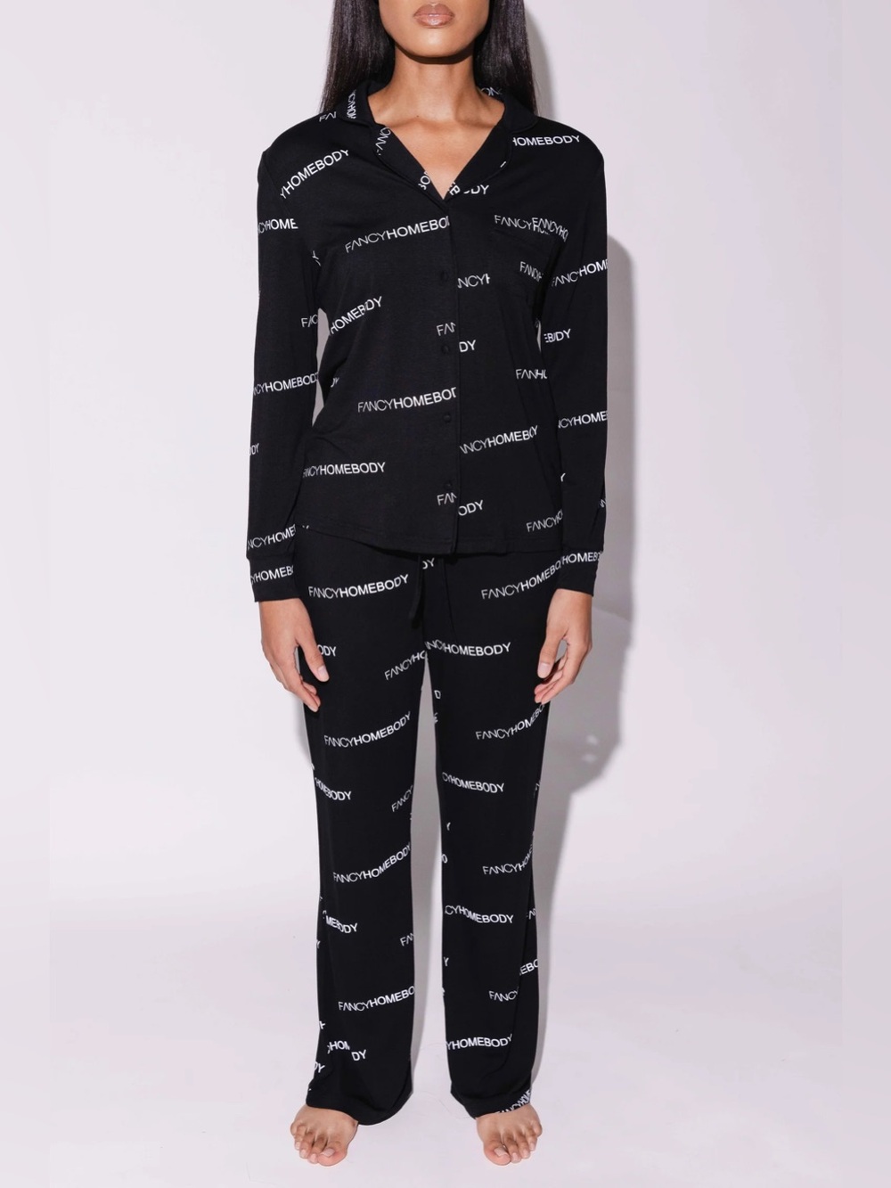 Fancy Homebody LogoLuxe Classic Pajama Set - Black